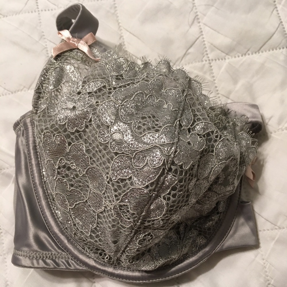 Lane Bryant Cacique Unlined Silver Metallic Lace